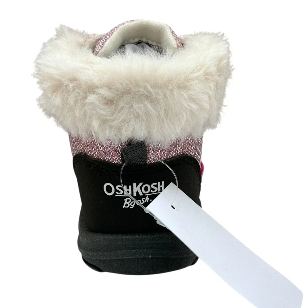 OshKosh BGosh Toddler Girls Ankle‎ Winter Boots Size 8 Pink Black Faux Fur Trim
